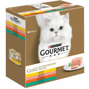 Gourmet Gold 8-Pack Mousseline Poulet/Saumon/Rognons/Lapin pour chat
