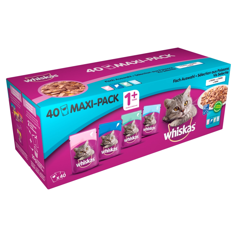 Whiskas 1+ Sélection poisson en gelée multipack Envoi rapide
