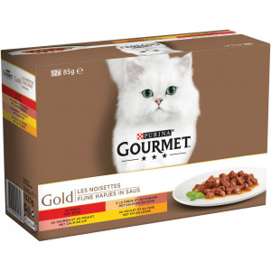 Gourmet Gold 12-Pack Mousse + Fijne Hapjes in Saus kattenvoer