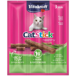 vitakraft catstick healthy au poulet & herbe à chat pour chats 5 x 3 bâtonnets