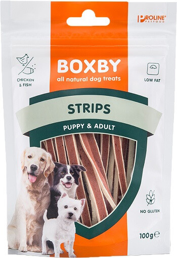 Image de 100 g Boxby Strips au poulet et poisson pour chien