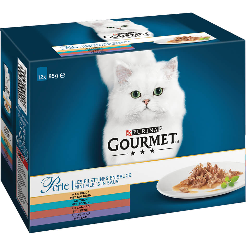 Gourmet Perle Mini Filet in saus - kalkoen/eend/tonijn/lam nat kattenvoer 85 gr zakjes
