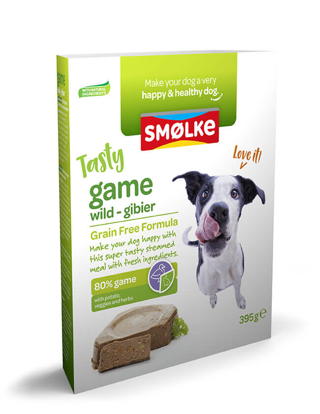 Image de 2 trays (20 x 395 g) Smølke Tasty Game pâtée pour chien au gibier fraîchement cuit à la vapeur