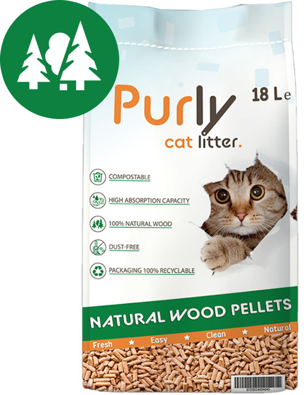 Purly Litière pour chat granulés de bois