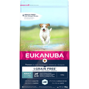 Eukanuba Adult S/M sans céréales au poisson de mer pour chien 2 x 12 kg