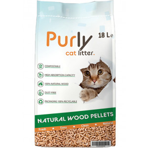 Purly Litière pour chat granulés de bois 18 litres