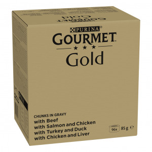 Gourmet Gold Tendres Bouchées en sauce au boeuf - poulet/ foie - saumon/poulet - dinde/canard pour chat (96x85 g) 96 x 85 g