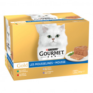 Purina Gourmet Gold mousse au lapin, bœuf, veau, agneau pâtée pour chat (24x85g) 48 x 85 g