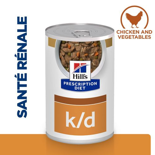 Hill's Prescription Diet K/D Kidney mijoté au poulet & aux légumes pour chien (boîte)