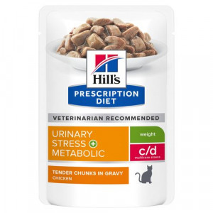 Hill's Prescription Diet C/D Multicare Stress Urinary Stress + Metabolic sachet repas au poulet pour chat 4 boîtes (48 x 85 g)