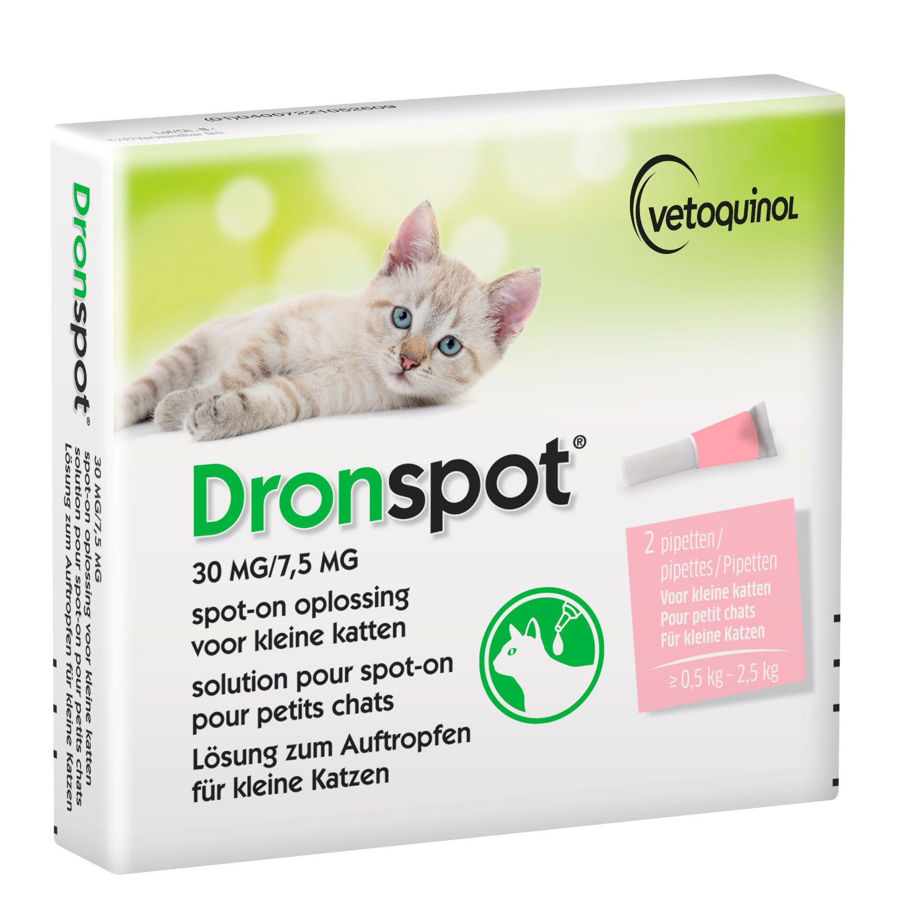 Dronspot 30 mg/7,5 mg Spot-on oplossing voor katten (0,5 - 2 kg)