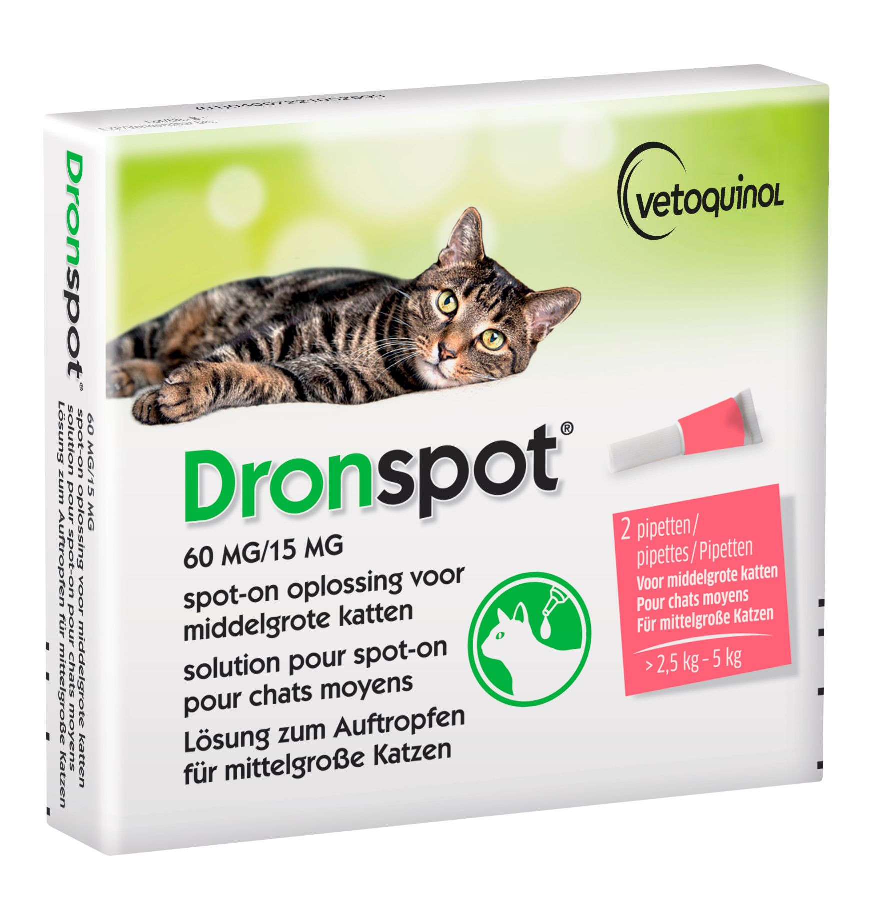 Dronspot 60 mg/15 mg Spot-on oplossing voor  katten (2,5 - 5 kg)