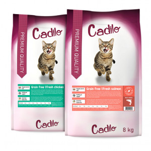 Cadilo Adult pack d'échantillons - premium croquettes pour chat 2 kg Fresh Chicken + 2 kg Fresh Salmon