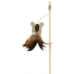Speelhengel Hout met Jute Vlinder en Veren voor de kat