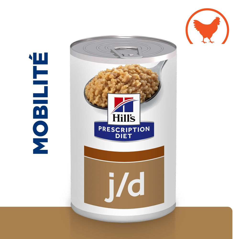 Hill's Prescription Diet J/D Mobility pâtée au poulet pour chien (boîte)