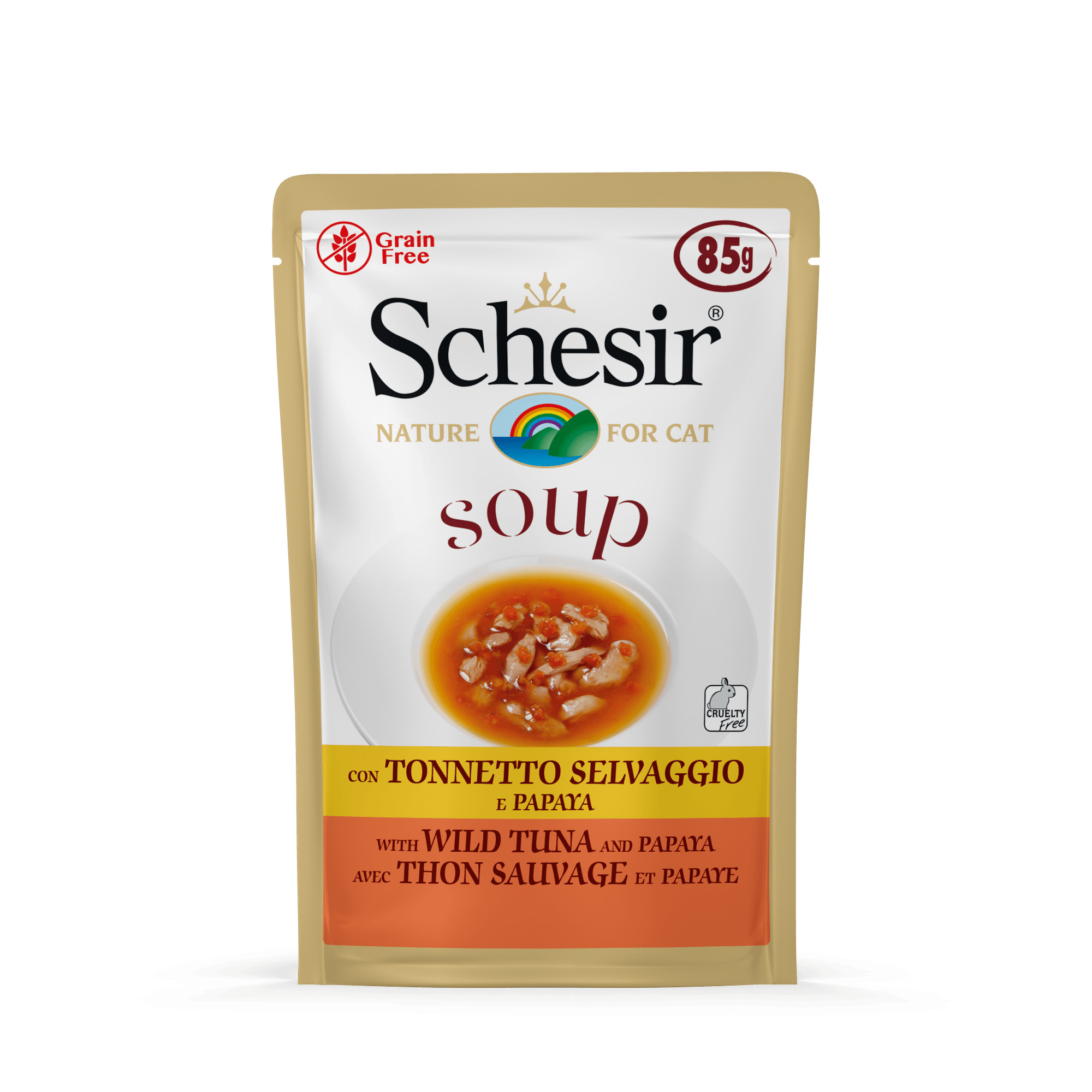 Schesir Soup wilde tonijn met papaya natvoer kat (zakjes 85 g)