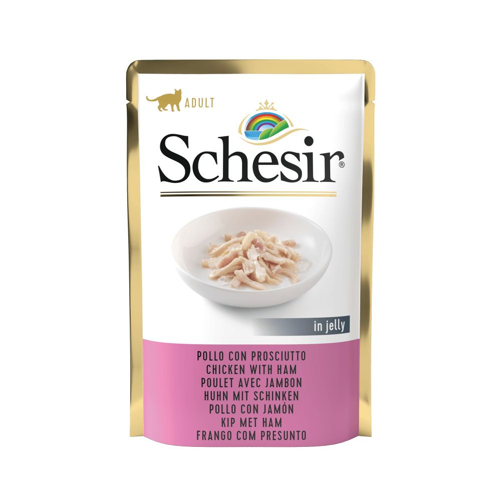 Schesir kip met ham (jelly) natvoer kat (zakjes 85 g)