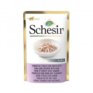 Schesir au thon, poulet avec jambon (gelée) pâtée pour chat (sachets 85g) 1 boîte (20 x 85 g)