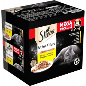 Sheba Mini Filets à la volaille en sauce pâtée pour chat megapack (barquettes 85 g) 1 paquet (32 x 85 g)