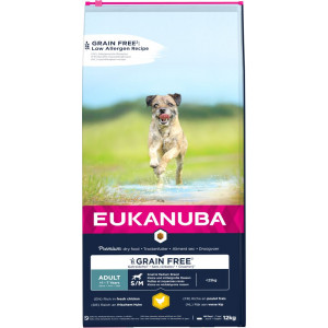 Eukanuba Adult Small & Medium au poulet sans céréales pour chien 2 x 12 kg