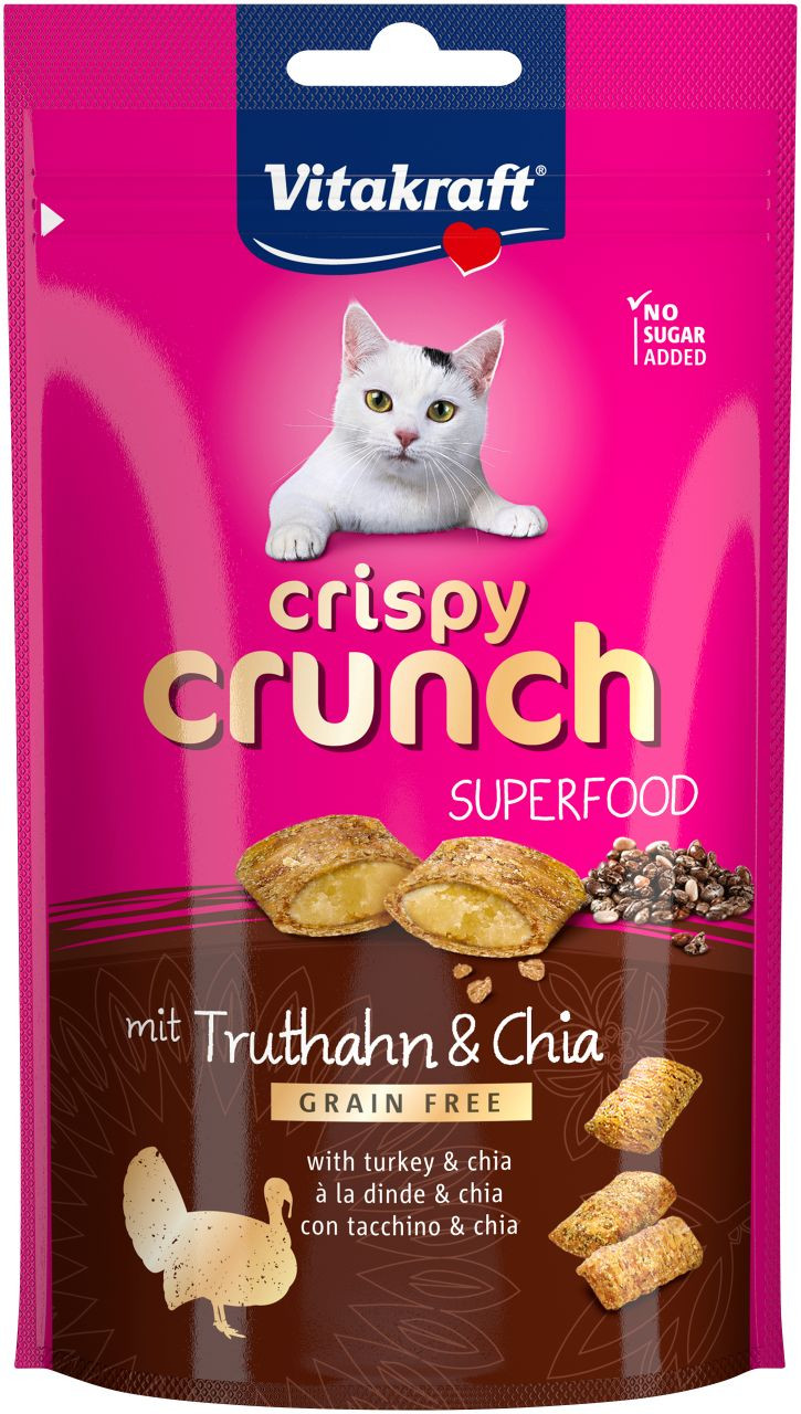 Vitakraft Crispy Crunch Superfood met kalkoen & chiazaad kattensnack (60 g)