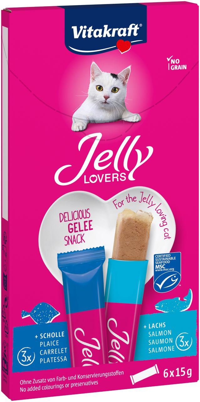 Image de 1 paquet Vitakraft Jelly Lovers au saumon & à la plie snack pour chat (6 x 15 g)
