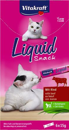 Vitakraft Liquid Snacks met rund kattensnack (6 x 15g)