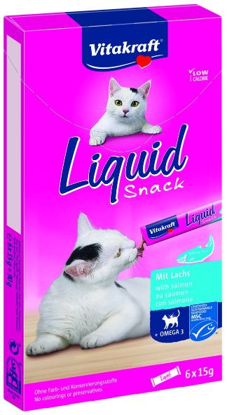 Vitakraft Liquid Snacks met zalm kattensnack (6 x 15g)