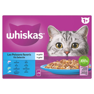 whiskas 1+ sélection de poissons en gelée multipack (85 g) 2 paquets (24 x 85 g)