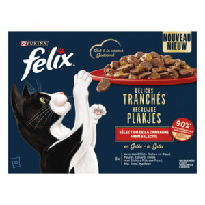Felix Délices Tranchés Séléction de la campagne au bœuf, poulet, canard, à la dinde en gelée pâtée pour chat 4 x (48 x 80 g)