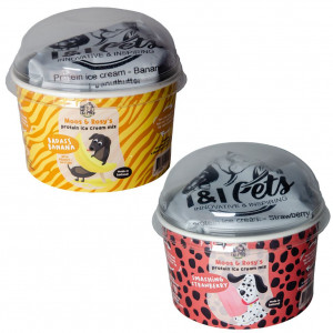 Moos & Rosy's mélange de glace protéinée pour chien combipack 2 x Badass Banana + 2 x Smashing Strawberry