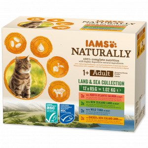 Iams Naturally Adult Land & Sea Collection pâtée à la viande & au poisson pour chat (12x85g) 48 x 85 g