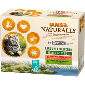 Iams Naturally Senior Land & Sea Collection pâtée à la viande & au poisson pour chat (12x85g) 48 x 85 g