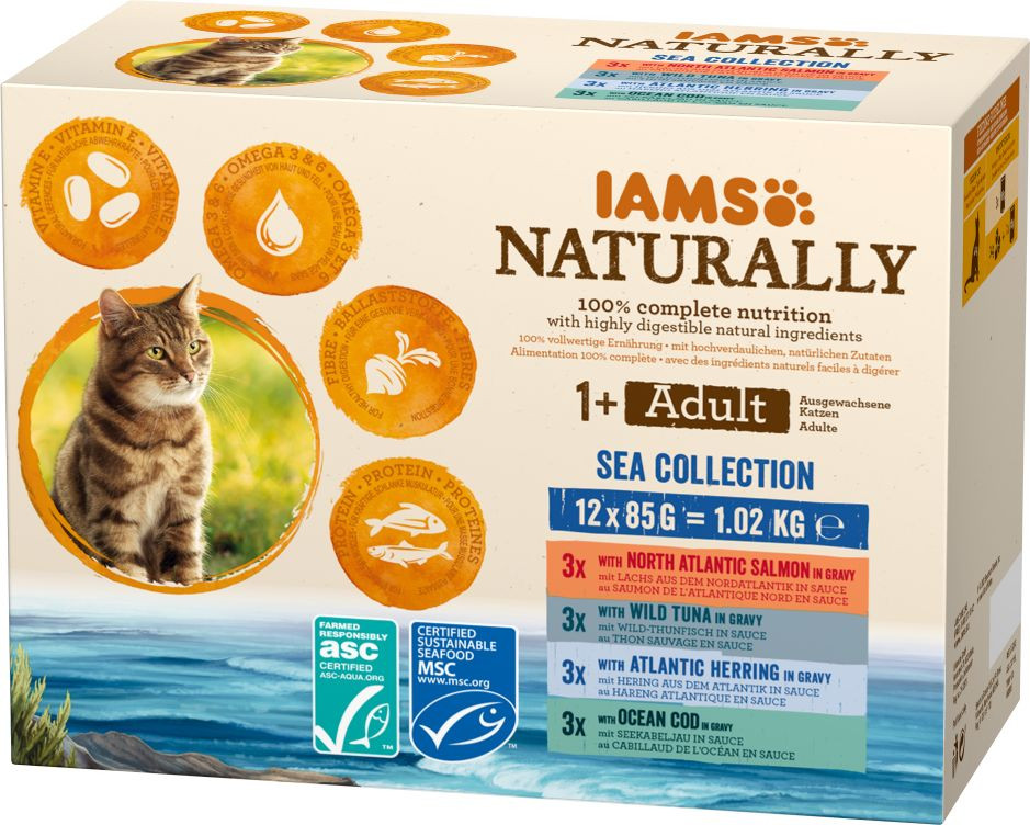 Iams Naturally Adult Sea Collection pâtée à la viande pour chat (12x85g)