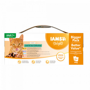Iams Delights Collection Terres & Mers 48 x 85g pour chat 2 x (48 x 85 g Sauce)