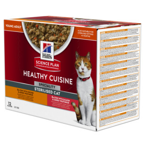Hill's Healthy Cuisine Adult Sterilised mijoté au poulet et saumon aux légumes multipack pour chat 2 boîtes (24 x 80 g)