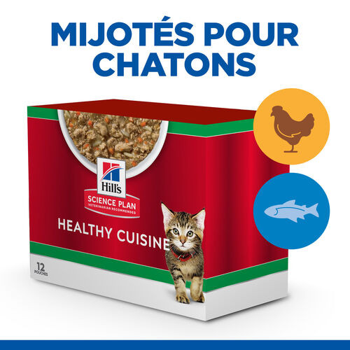 Hill's Healthy Cuisine Kitten mijoté au poulet et aux légumes, au poisson de mer et aux légumes multipack pour chaton