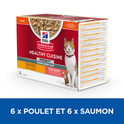 Hill's Healthy Cuisine Adult Sterilised mijoté au poulet et saumon aux légumes multipack pour chat