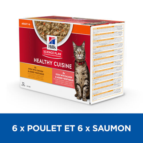 Hill's Healthy Cuisine Adult mijoté au poulet et aux légumes, au saumon et aux légumes multipack pour chat