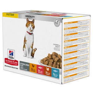 Hill's Adult Sterilised Multipack pour jeune chat 1 boîte (12 x 85 g)