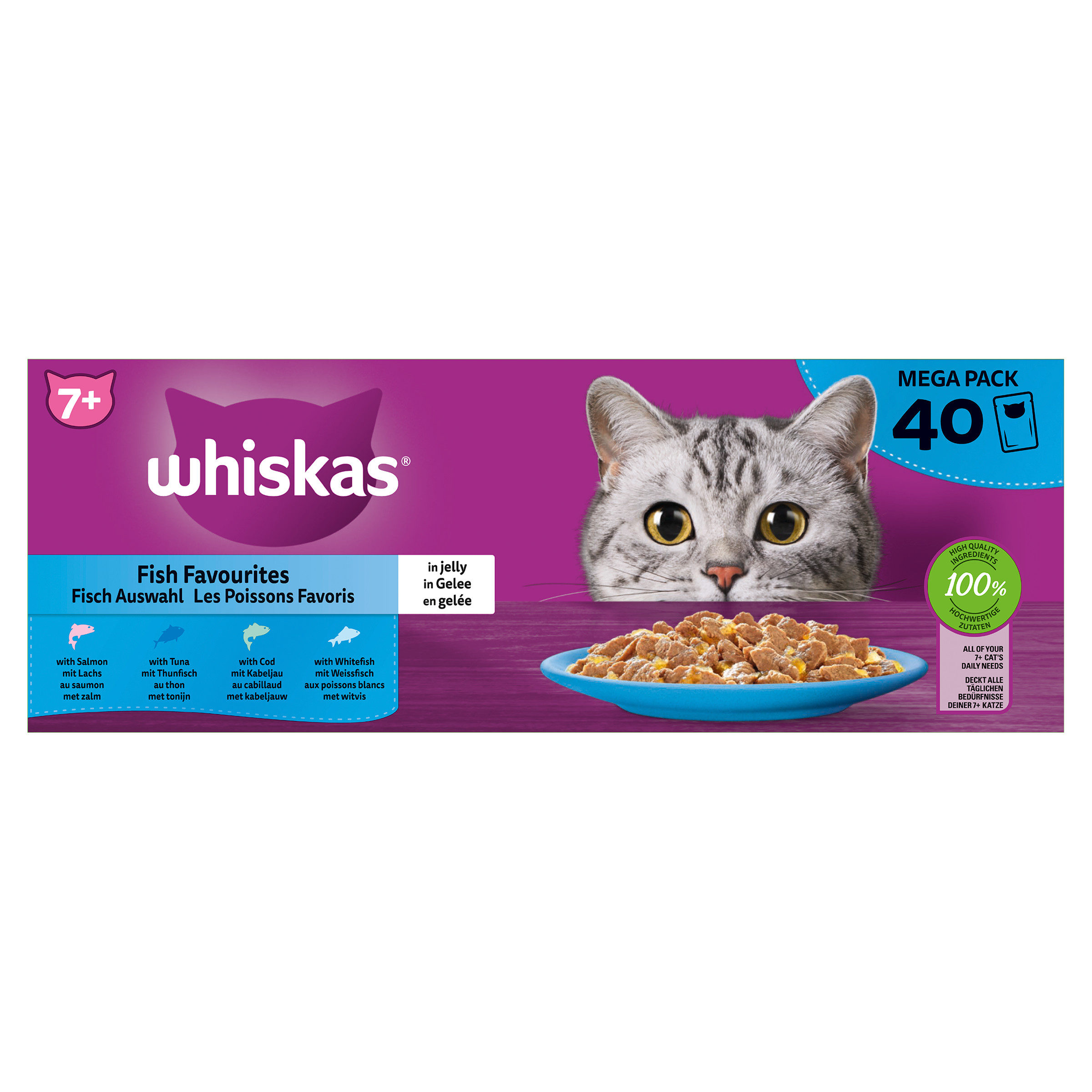 Whiskas 7+ Vis Selectie in gelei maaltijdzakjes multipack  (12 x 85g)