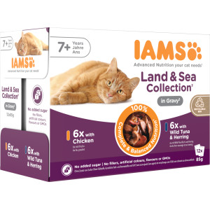 Iams Delights Senior Land & Sea Collection pâtée à la viande & au poisson en sauce pour chat (12x85g) 48 x 85 g
