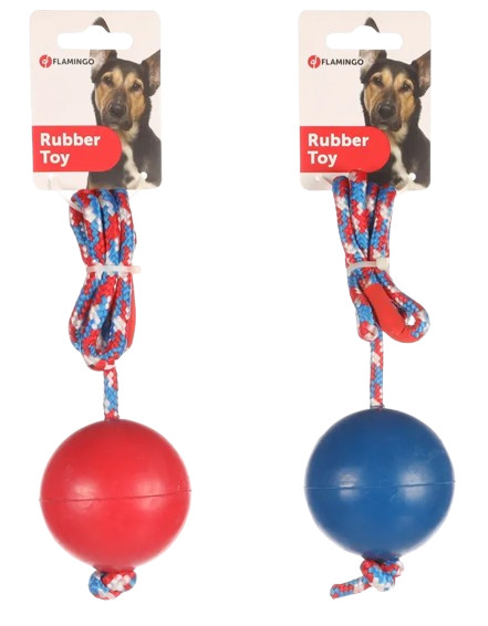Balle en caoutchouc avec corde pour chien