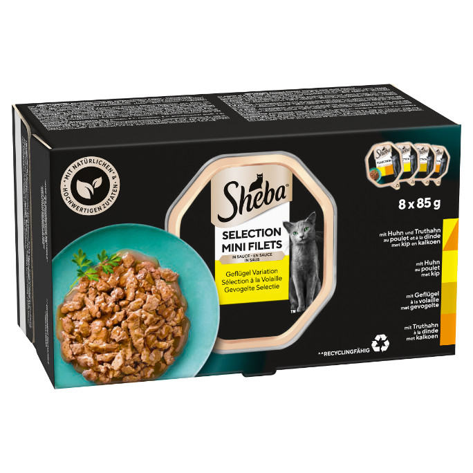 Sheba Mini Filets Sélection à la volaille en sauce pâtée pour chat (85 g)
