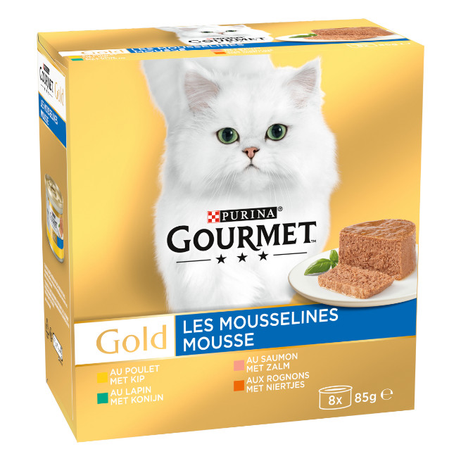 Gourmet Gold 8-Pack Mousseline Poulet/Saumon/Rognons/Lapin pour chat