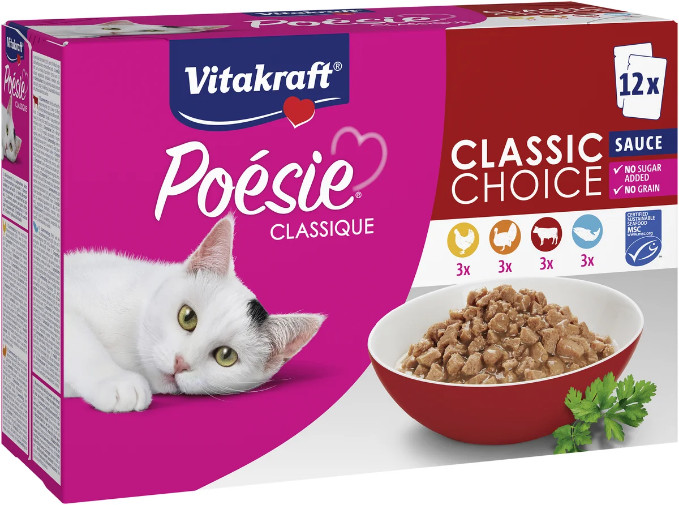 Vitakraft Poésie Classique Classic Choice in saus natvoer kat (12 x 85 g) Vitakraft Poésie Classique Classic Choice in saus natvoer kat (12 x 85 g)