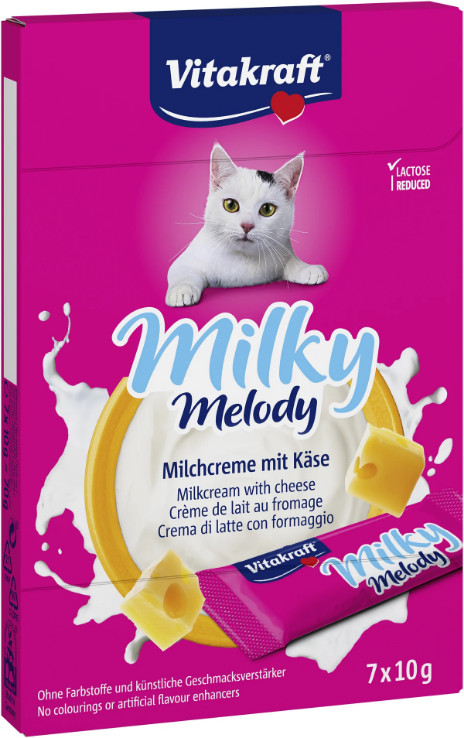Vitakraft Milky Melody melkcrème met kaas kattensnack (7 x 10 g) Vitakraft Milky Melody melkcrème met kaas kattensnack (7 x 10 g)