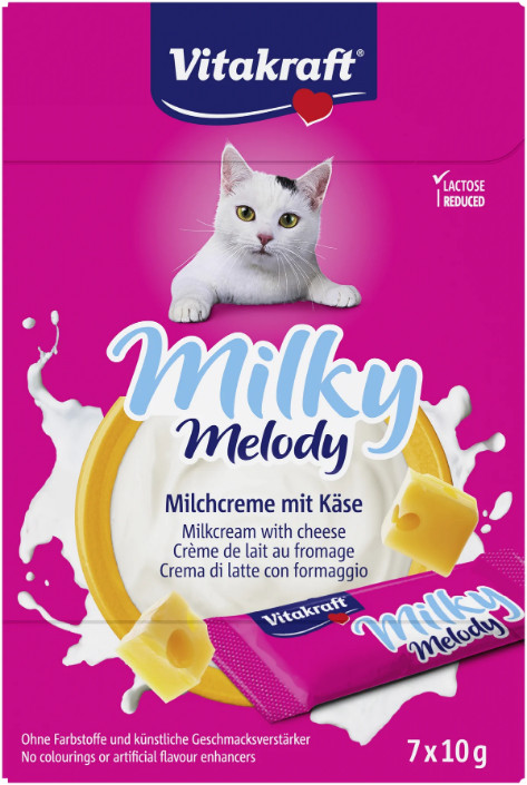 Vitakraft Milky Melody melkcrème met kaas kattensnack (7 x 10 g) Vitakraft Milky Melody melkcrème met kaas kattensnack (7 x 10 g)