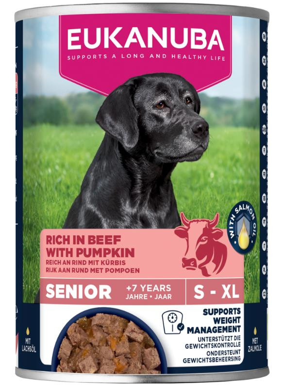 Eukanuba Senior met rund en pompoen natvoer hond
