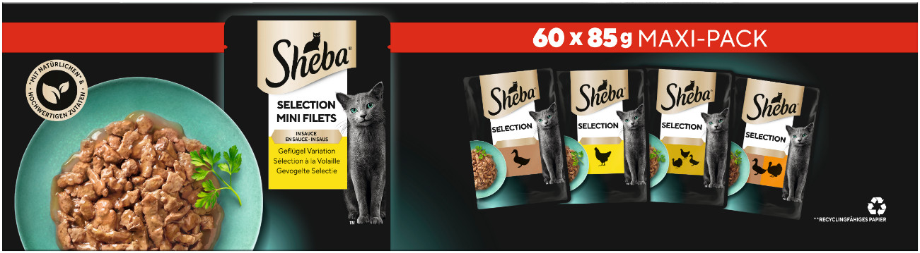 Sheba Mini Filets Gevogelte Selectie in saus natvoer kat (zakjes 85 g)